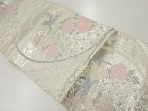 アンティーク　孔雀に菊・牡丹・組紐模様織出し袋帯（材料）